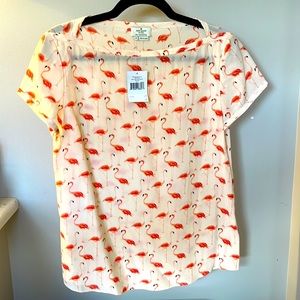 NWT Kate Spade size 6 pink flamingo silk blend boat neck blouse too